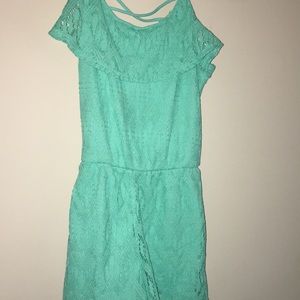 Teal Lace Romper